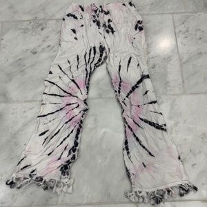 Girls cute tie dye stretchy baggy pants with fringes at the bottom